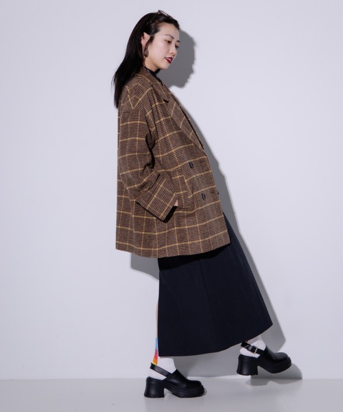 セール】チェック ビーバー ダブル ハーフコート（ステンカラーコート