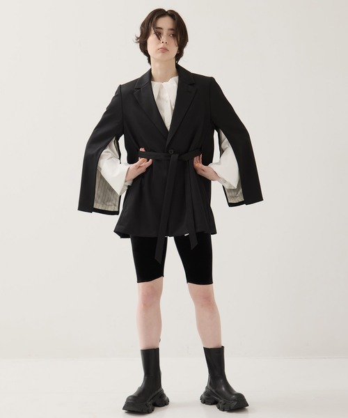 Dessin de Mode（デッサンドモード）の「【Dessin de mode/デッサンデモード】《STUDIOUS別注》バックインパーテッドジャケット/秋服（テーラードジャケット・レディース・ベージュ/ブラック・1/2）」の6枚目の写真