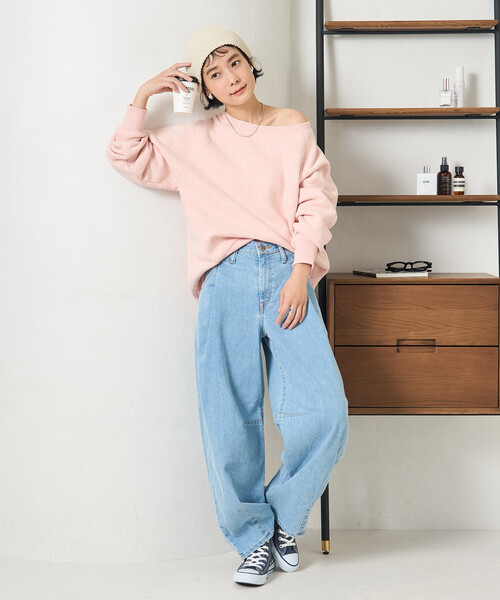 FREAK'S STORE(フリークスストア)の「2WAY 裏毛杢 スウェット /ワンショルダースウェット(スウェット・レディース・グレー/チャコール/オートミール/ピンク・フリ-)」の6枚目の写真