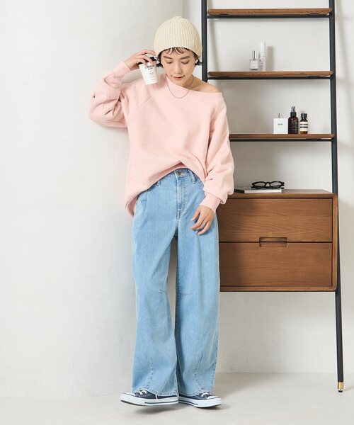 FREAK'S STORE(フリークスストア)の「2WAY 裏毛杢 スウェット /ワンショルダースウェット(スウェット・レディース・グレー/チャコール/オートミール/ピンク・フリ-)」の7枚目の写真