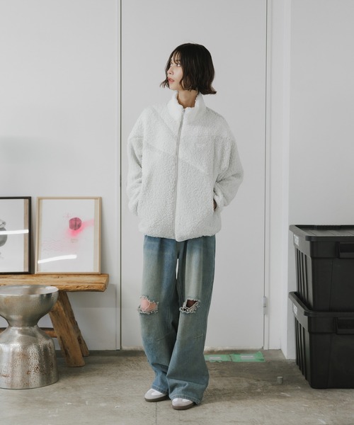 Reebok(リーボック)の「Reebok/リーボック CLASSIC VECTOR BOA JACKET ボアフリース ジャケット L ブランドロゴ 冬服(ブルゾン・メンズ・グレー×ホワイト/アイボリー/ブラック×ホワイト・S/M/L/XL)」の7枚目の写真