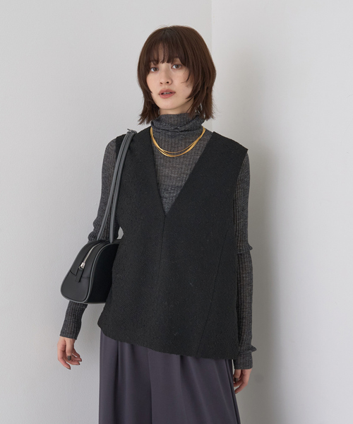 Rouge vif(ルージュヴィフ)の「【セットアップ対応】ポリウーリングカルゼVネックベスト(ベスト・レディース・ブラック/ブラック系その他・フリー)」の9枚目の写真