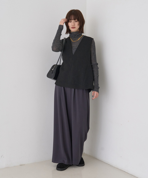 Rouge vif(ルージュヴィフ)の「【セットアップ対応】ポリウーリングカルゼVネックベスト(ベスト・レディース・ブラック/ブラック系その他・フリー)」の21枚目の写真