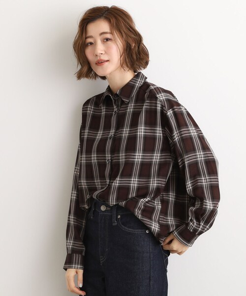grove(グローブ)の「今の季節にちょうどいい オンブレーチェックシャツ(シャツ/ブラウス・レディース・ブラウン系その他2/ホワイト系4・02/03/05/04/01)」の11枚目の写真