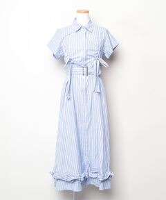 ストライプド コットン オックスフォード ベルテッド シャツ