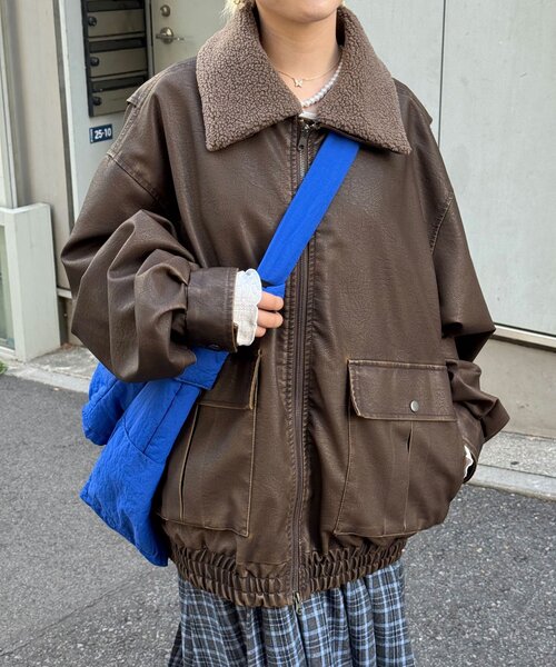 セール】襟切替2WAYヴィンテージレザーブルゾン（ブルゾン