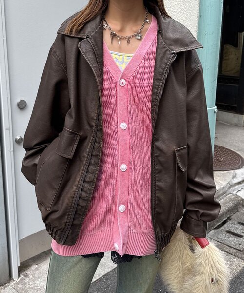 セール】襟切替2WAYヴィンテージレザーブルゾン（ブルゾン