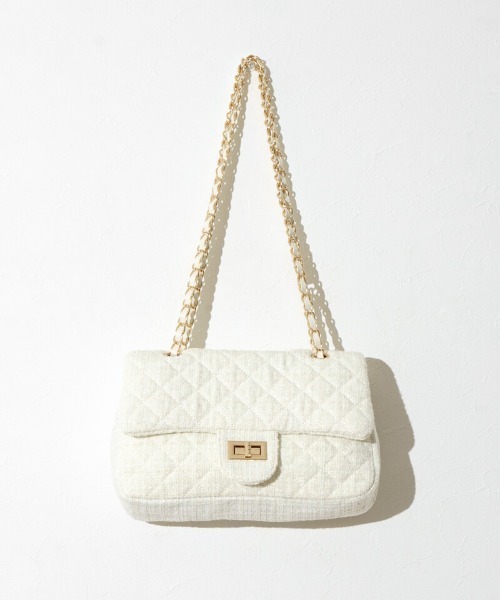 flower(フラワー)の「ツイードチェーンバッグ(ショルダーバッグ・レディース・ブラック/アイボリー・FREE)」の9枚目の写真