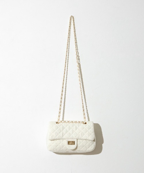 flower(フラワー)の「ツイードチェーンバッグ(ショルダーバッグ・レディース・ブラック/アイボリー・FREE)」の10枚目の写真