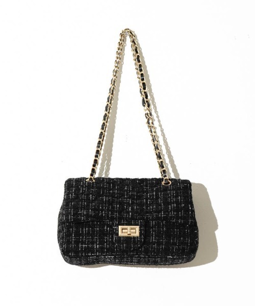 flower(フラワー)の「ツイードチェーンバッグ(ショルダーバッグ・レディース・ブラック/アイボリー・FREE)」の20枚目の写真
