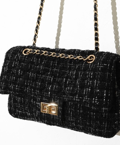 flower(フラワー)の「ツイードチェーンバッグ(ショルダーバッグ・レディース・ブラック/アイボリー・FREE)」の22枚目の写真