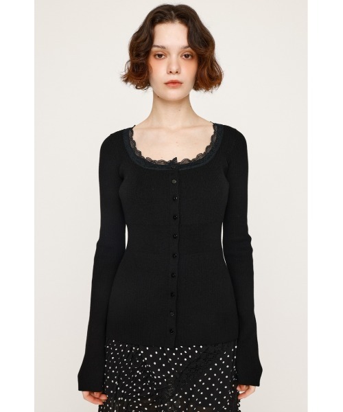 SLY（スライ）の「【再入荷】LACE DOCKING FRONT BUTTON TOPS レース ドッキング フロント ボタン トップス 秋服 冬服（ニット/セーター・レディース・ブラック/杢グレー・FREE）」の5枚目の写真