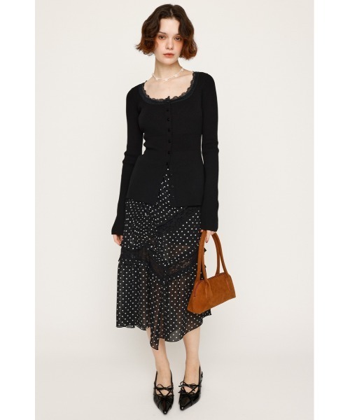 SLY（スライ）の「【再入荷】LACE DOCKING FRONT BUTTON TOPS レース ドッキング フロント ボタン トップス 秋服 冬服（ニット/セーター・レディース・ブラック/杢グレー・FREE）」の7枚目の写真