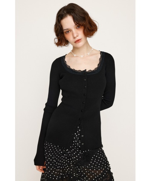 SLY（スライ）の「【再入荷】LACE DOCKING FRONT BUTTON TOPS レース ドッキング フロント ボタン トップス 秋服 冬服（ニット/セーター・レディース・ブラック/杢グレー・FREE）」の3枚目の写真