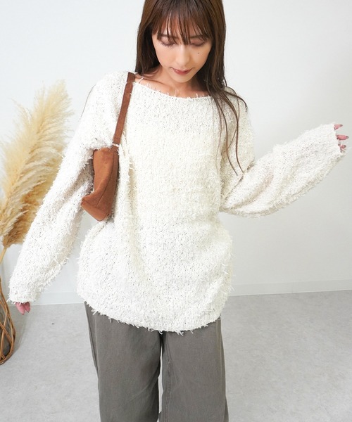gossara(ゴサラ)の「【万能アイテム】テープヤーンローケージプルオーバー(ニット/セーター・レディース・アイボリー系/ダークブラウン/モカ・FREE)」の10枚目の写真