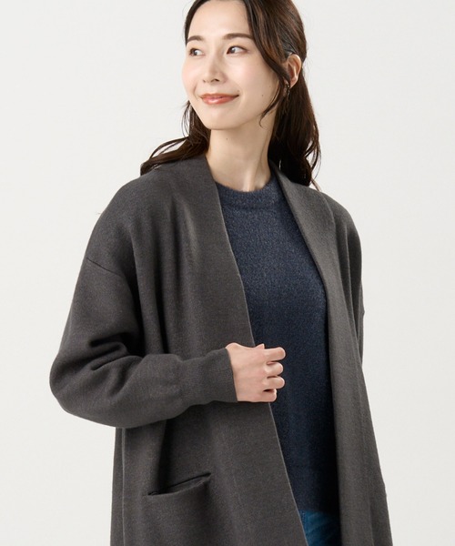 TOKYO SHIRTS（トウキョウシャツ）の「ワッフルジャカード トッパー コーディガン（カーディガン/ボレロ・レディース・チャコール/ベージュ/グレー/ブラック・M/L）」の3枚目の写真