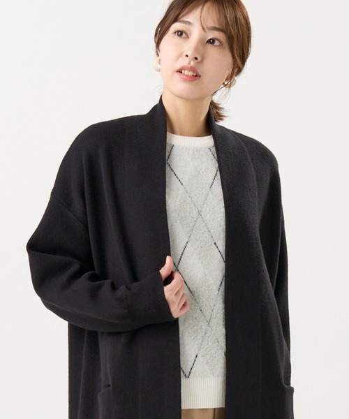 TOKYO SHIRTS（トウキョウシャツ）の「ワッフルジャカード トッパー コーディガン（カーディガン/ボレロ・レディース・チャコール/ベージュ/グレー/ブラック・M/L）」の2枚目の写真