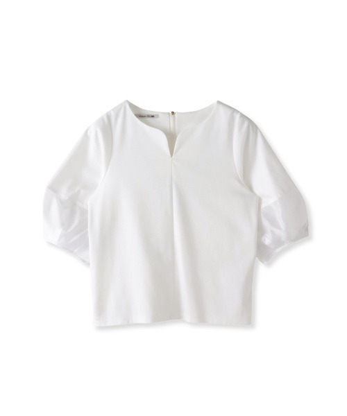 Viaggio Blu(ビアッジョブルー)の「シアードッキングポンチカットソー≪洗濯機で洗える≫(Tシャツ/カットソー・レディース・ホワイト/ブラック/ピンク・L/S/M)」の1枚目の写真