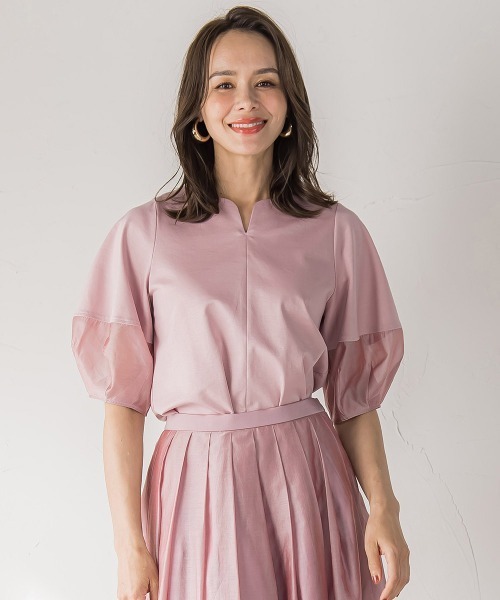 Viaggio Blu(ビアッジョブルー)の「シアードッキングポンチカットソー≪洗濯機で洗える≫(Tシャツ/カットソー・レディース・ホワイト/ブラック/ピンク・L/S/M)」の5枚目の写真