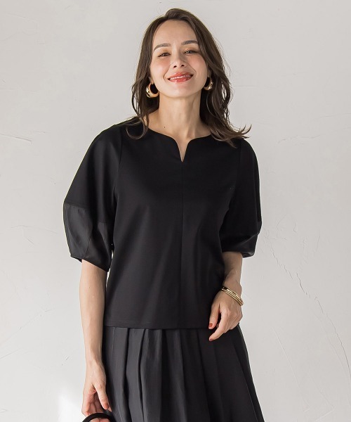 Viaggio Blu(ビアッジョブルー)の「シアードッキングポンチカットソー≪洗濯機で洗える≫(Tシャツ/カットソー・レディース・ホワイト/ブラック/ピンク・L/S/M)」の11枚目の写真