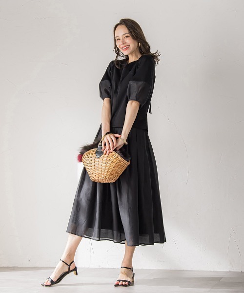 Viaggio Blu(ビアッジョブルー)の「シアードッキングポンチカットソー≪洗濯機で洗える≫(Tシャツ/カットソー・レディース・ホワイト/ブラック/ピンク・L/S/M)」の12枚目の写真
