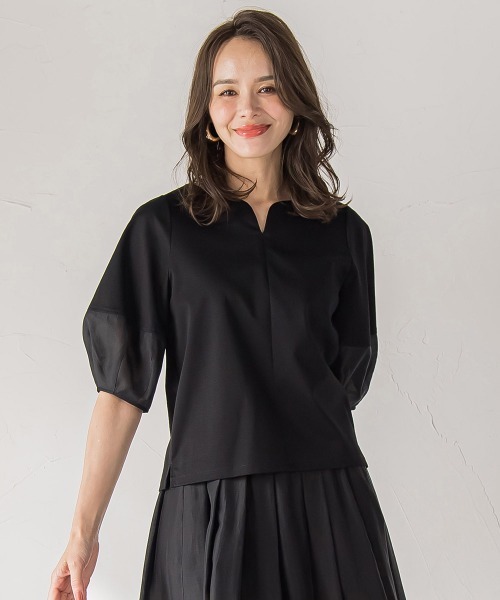 Viaggio Blu(ビアッジョブルー)の「シアードッキングポンチカットソー≪洗濯機で洗える≫(Tシャツ/カットソー・レディース・ホワイト/ブラック/ピンク・L/S/M)」の19枚目の写真