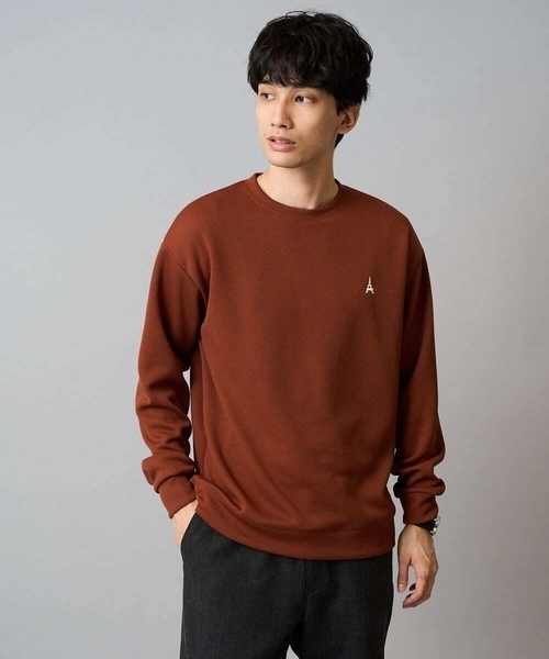 a.v.v（アーヴェヴェ）の「【イージーケア/毛玉になりにくい】アゼダブルフェイスワンポイント刺繍プルオーバー（Tシャツ/カットソー・メンズ・アイボリー/ブラック/ダークグリーン/ダークオレンジ/ボルドー/オレンジ・48/52/50/46）」の5枚目の写真