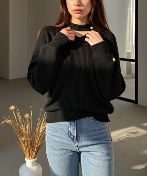 cammie(キャミー)の「胸あきパールポイントニットトップス(ニット/セーター・レディース・ブラック/アイボリー/ピンク/レッド・F)」の13枚目の写真
