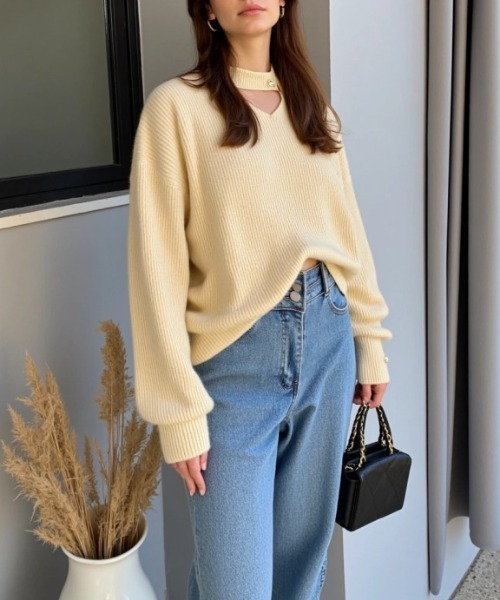 cammie(キャミー)の「胸あきパールポイントニットトップス(ニット/セーター・レディース・ブラック/アイボリー/ピンク/レッド・F)」の10枚目の写真