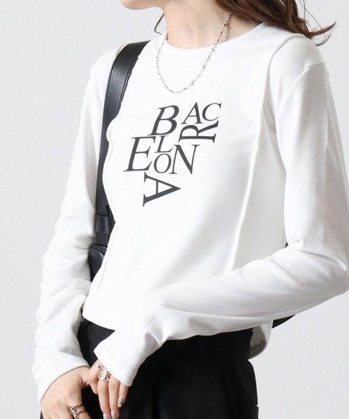 FUNALIVE（ファンアライブ）の「ABETTOR 英字ロゴプリント　AラインLS/Ｔ　厚手あったか生地　長袖（Tシャツ/カットソー・レディース・ホワイト/ブラック・FREE）」の2枚目の写真