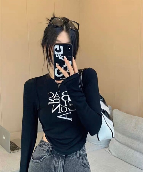 FUNALIVE（ファンアライブ）の「ABETTOR 英字ロゴプリント　AラインLS/Ｔ　厚手あったか生地　長袖（Tシャツ/カットソー・レディース・ホワイト/ブラック・FREE）」の7枚目の写真