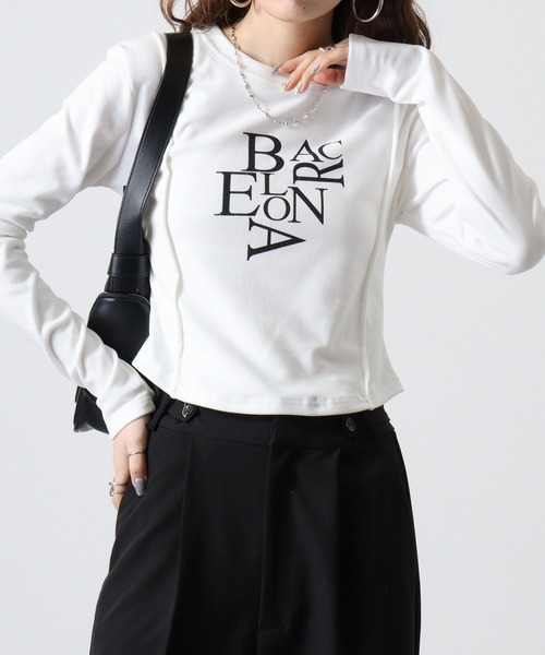 FUNALIVE（ファンアライブ）の「ABETTOR 英字ロゴプリント　AラインLS/Ｔ　厚手あったか生地　長袖（Tシャツ/カットソー・レディース・ホワイト/ブラック・FREE）」の10枚目の写真