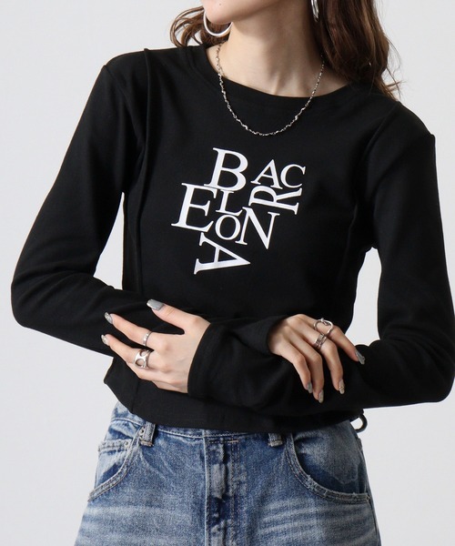 FUNALIVE（ファンアライブ）の「ABETTOR 英字ロゴプリント　AラインLS/Ｔ　厚手あったか生地　長袖（Tシャツ/カットソー・レディース・ホワイト/ブラック・FREE）」の13枚目の写真
