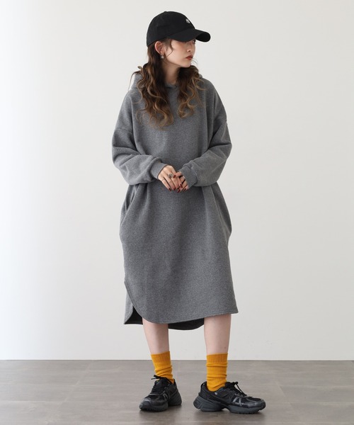 FUNALIVE（ファンアライブ）の「CVC裏起毛フーディOP（ワンピース・レディース・杢グレー/ダークグレー・M-L）」の8枚目の写真