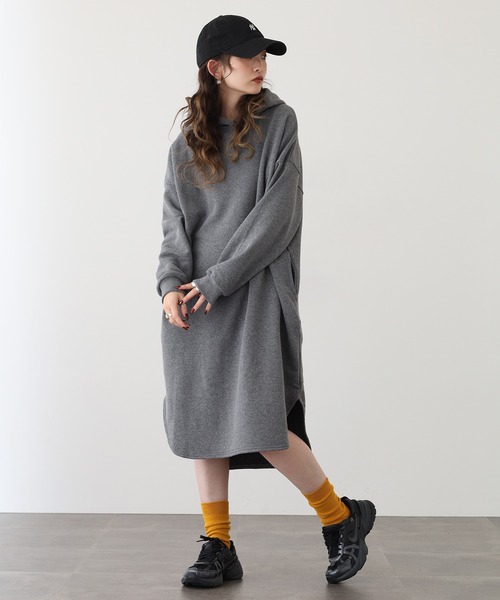 FUNALIVE（ファンアライブ）の「CVC裏起毛フーディOP（ワンピース・レディース・杢グレー/ダークグレー・M-L）」の7枚目の写真