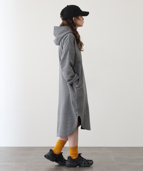 FUNALIVE（ファンアライブ）の「CVC裏起毛フーディOP（ワンピース・レディース・杢グレー/ダークグレー・M-L）」の10枚目の写真
