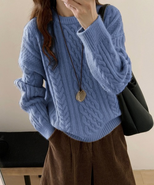 クルーネックケーブル編みニット（ニット/セーター）｜LAFFMO（ラフモ