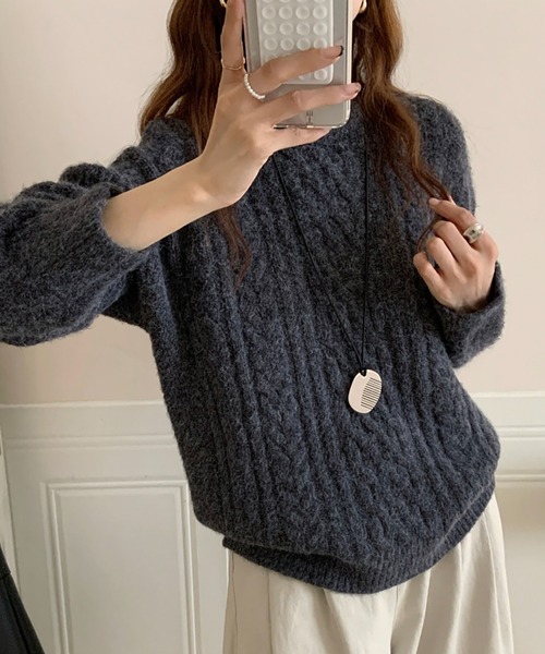 セール】クルーネックケーブル編みニット（ニット/セーター）｜LAFFMO