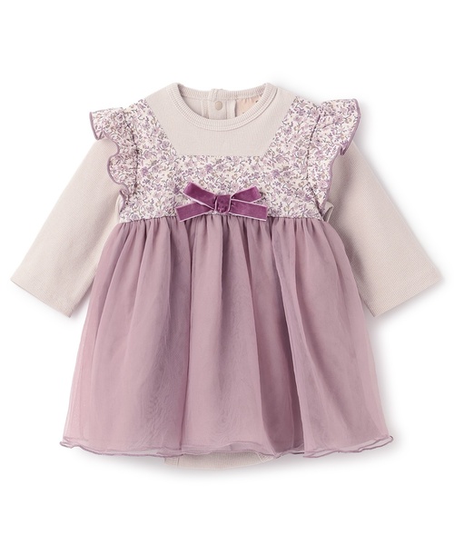 petit main（プティマイン）の「お花チュールドッキングOPロンパース（ロンパース・キッズ・アイボリー/ピンク/グレー・80ｃｍ/70cm）」の3枚目の写真