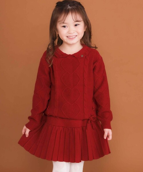 SLAP SLIP（スラップスリップ）の「【ウォッシャブル加工】リボンチャーム付きニットプリーツスカパン(90~130cm)（スカート・キッズ・グレー/レッド・100cm/90cm/110cm/120cm/130cm）」の5枚目の写真