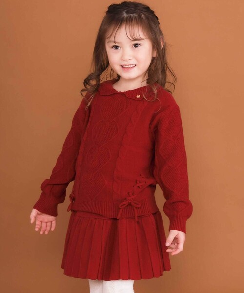 SLAP SLIP（スラップスリップ）の「【ウォッシャブル加工】リボンチャーム付きニットプリーツスカパン(90~130cm)（スカート・キッズ・グレー/レッド・100cm/90cm/110cm/120cm/130cm）」の6枚目の写真