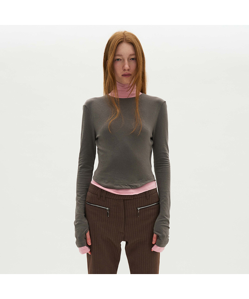 PARTIMENTO WOMEN（パルティメントウィメン）の「ダブルレイヤードハイネックTシャツ_10カラー（Tシャツ/カットソー・レディース・ライトグレー/ブラウン/ネイビー/ベージュ/チャコール/スカイブルー/グレー系その他/ブラック/グレー・FREE）」の4枚目の写真