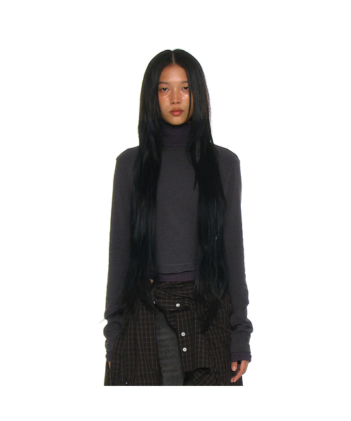 PARTIMENTO WOMEN（パルティメントウィメン）の「ダブルレイヤードハイネックTシャツ_10カラー（Tシャツ/カットソー・レディース・ライトグレー/ブラウン/ネイビー/ベージュ/チャコール/スカイブルー/グレー系その他/ブラック/グレー・FREE）」の6枚目の写真