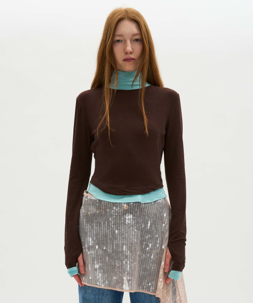 PARTIMENTO WOMEN（パルティメントウィメン）の「ダブルレイヤードハイネックTシャツ_10カラー（Tシャツ/カットソー・レディース・ライトグレー/ブラウン/ネイビー/ベージュ/チャコール/スカイブルー/グレー系その他/ブラック/グレー・FREE）」の11枚目の写真