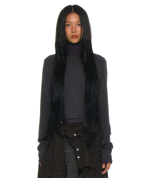 PARTIMENTO WOMEN（パルティメントウィメン）の「ダブルレイヤードハイネックTシャツ_10カラー（Tシャツ/カットソー・レディース・ライトグレー/ブラウン/ネイビー/ベージュ/チャコール/スカイブルー/グレー系その他/ブラック/グレー・FREE）」の17枚目の写真
