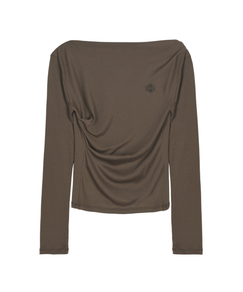 NICK&NICOLE(ニックアンドニコール)の「SHIRRING DRAPE BOAT NECK TOP_BROWN(Tシャツ/カットソー・レディース・その他・FREE)」の4枚目の写真