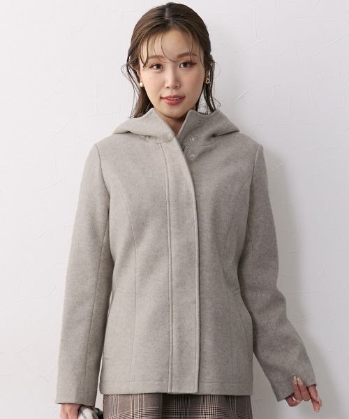 Nissen glamor(ニッセングラマー)の「【大きい胸専用】フード付コート(ポケット付)(その他アウター・レディース・グレイッシュベージュ/チャコール・M/L/LL)」の1枚目の写真