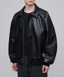 MUSINSA STANDARD（ムシンサスタンダード）の「Synthetic Leather Extra Oversized Collared Bomber Jacket [Black]（ライダースジャケット）」
