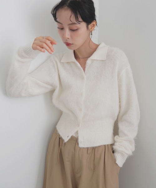 LIAN（リアン）の「シャギーポロニットカーディガン（カーディガン/ボレロ・レディース・ライム/ピンク/オフホワイト/チャコールグレー・FREE）」の2枚目の写真