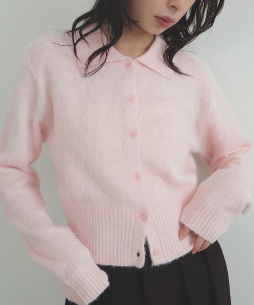 LIAN（リアン）の「シャギーポロニットカーディガン（カーディガン/ボレロ・レディース・ライム/ピンク/オフホワイト/チャコールグレー・FREE）」の5枚目の写真